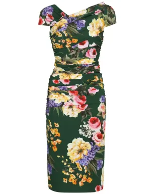 Dolce & Gabbana 花柄プリント ギャザー入りミディドレス - グリーン - サムネイル1