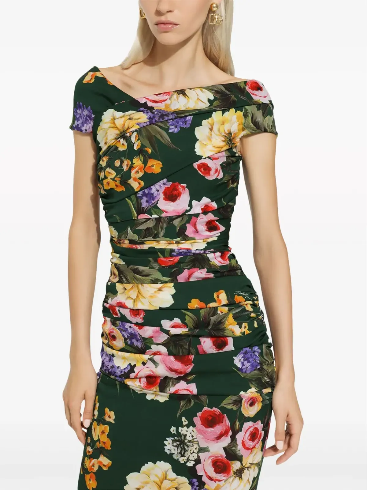 Dolce & Gabbana 花柄プリント ギャザー入りミディドレス - グリーン - 画像5