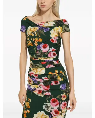 Dolce & Gabbana 花柄プリント ギャザー入りミディドレス - グリーン - サムネイル5