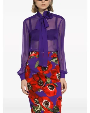 Dolce & Gabbana ネックリボン付き シルクシフォン ブラウス - パープル - サムネイル5