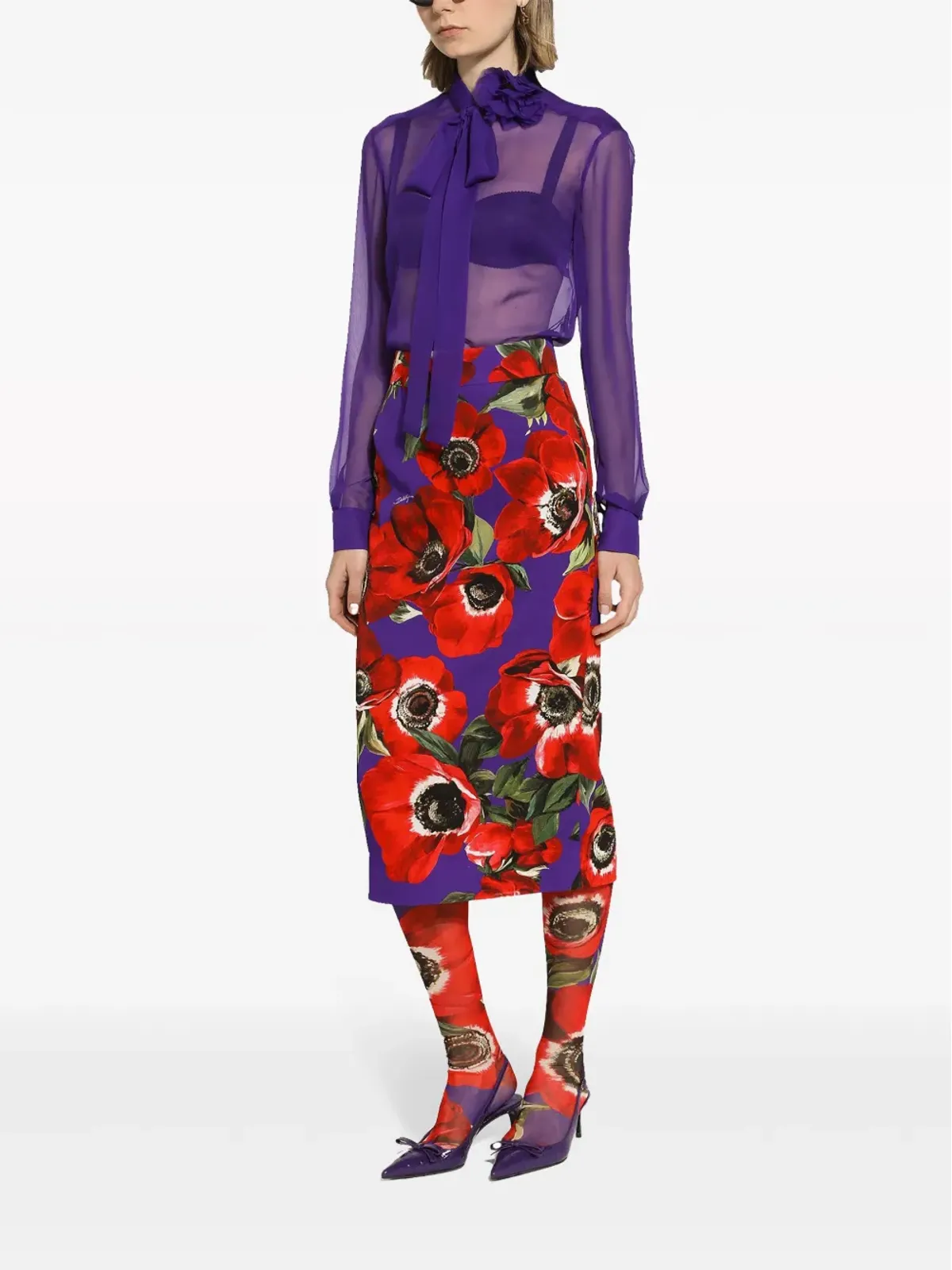 Dolce & Gabbana ネックリボン付き シルクシフォン ブラウス - パープル - 画像2