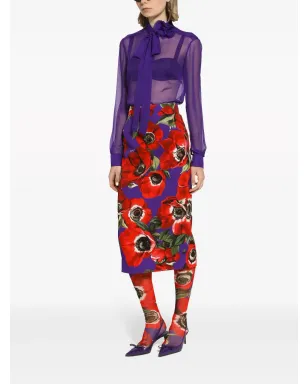 Dolce & Gabbana ネックリボン付き シルクシフォン ブラウス - パープル - サムネイル2