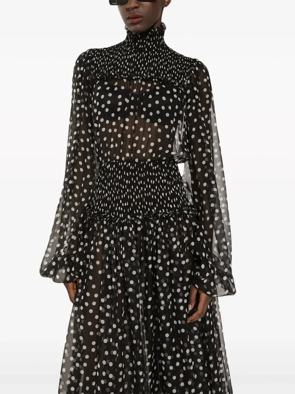 Dolce & Gabbana ポルカドット柄シルクドレス - ブラック - 画像4
