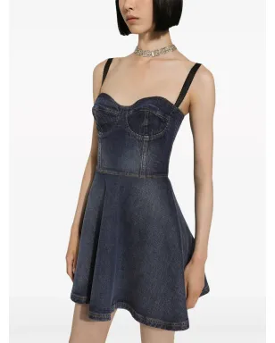 Dolce & Gabbana スイートハートネック デニム ミニドレス - ブルー - サムネイル5