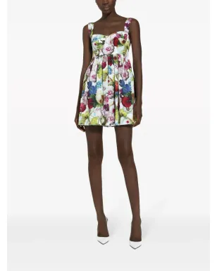 Dolce & Gabbana 花柄プリント コルセット コットン ミニドレス - White - サムネイル3