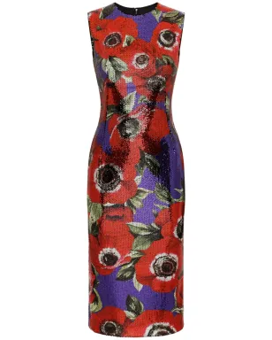 Dolce & Gabbana アネモネ柄スパンコールドレス レッド - サムネイル1