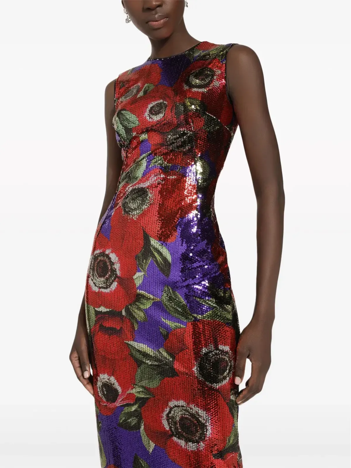 Dolce & Gabbana アネモネ柄スパンコールドレス レッド - 画像5