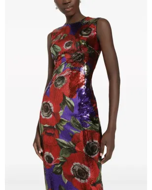 Dolce & Gabbana アネモネ柄スパンコールドレス レッド - サムネイル5