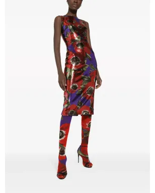 Dolce & Gabbana アネモネ柄スパンコールドレス レッド - サムネイル2