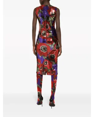 Dolce & Gabbana アネモネ柄スパンコールドレス レッド - サムネイル4