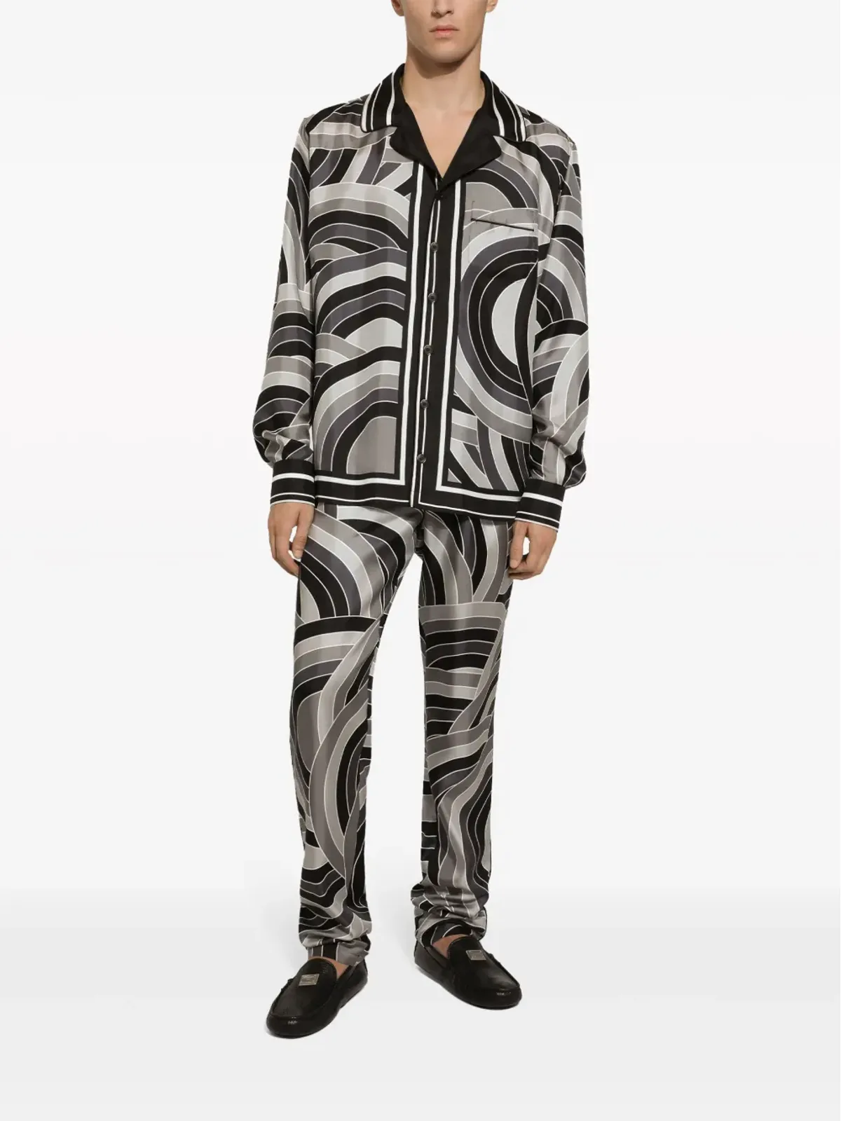 Dolce & Gabbana 幾何学柄シルクパジャマパンツ - グリーン - 画像3