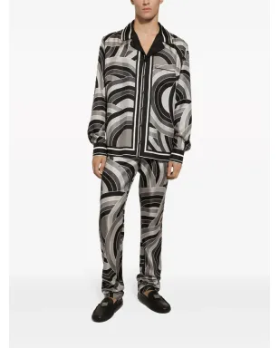 Dolce & Gabbana 幾何学柄シルクパジャマパンツ - グリーン - サムネイル3