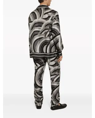 Dolce & Gabbana 幾何学柄シルクパジャマパンツ - グリーン - サムネイル4