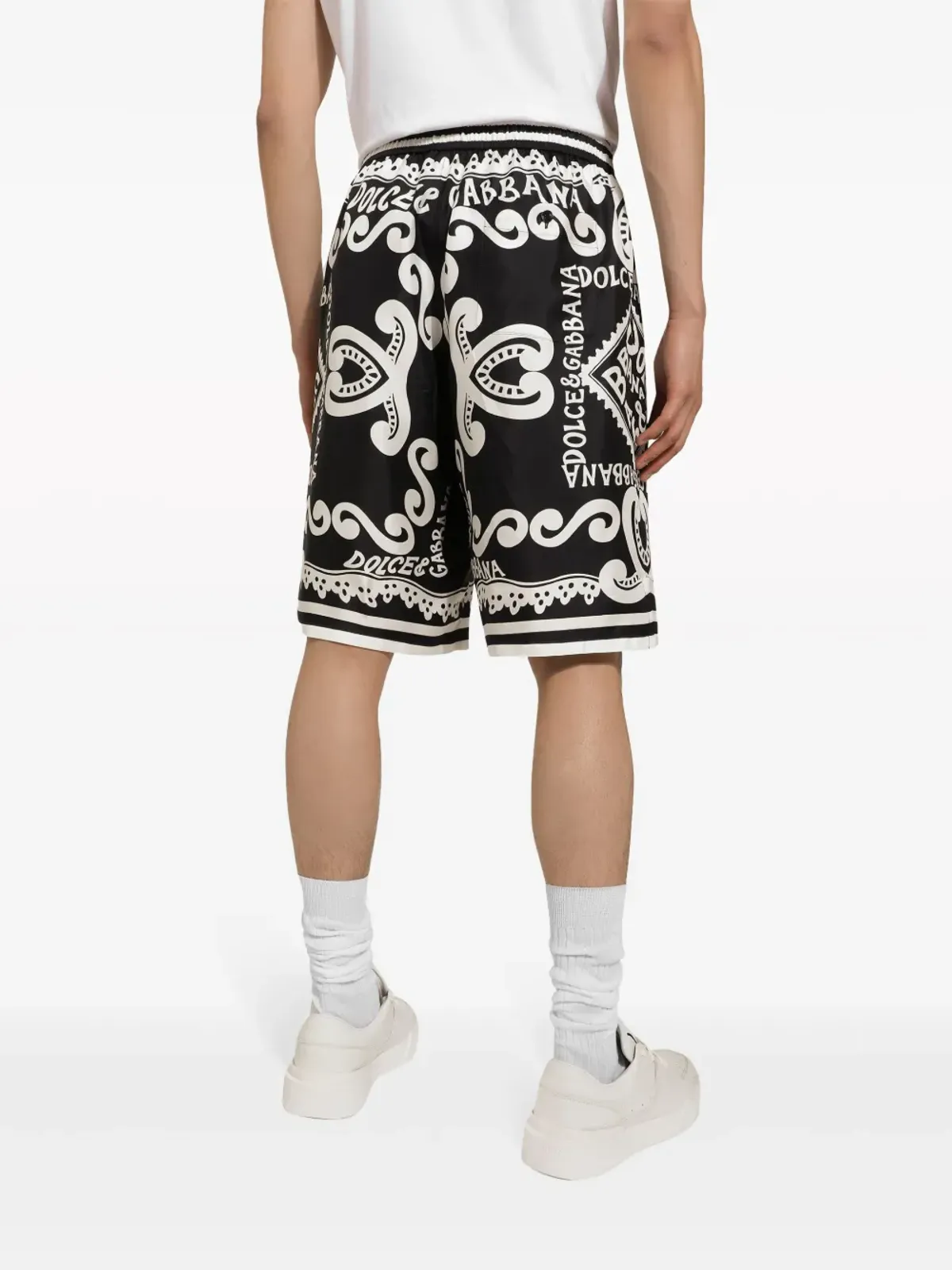 Dolce & Gabbana ロゴプリント シルクショートパンツ - ブラック - 画像5