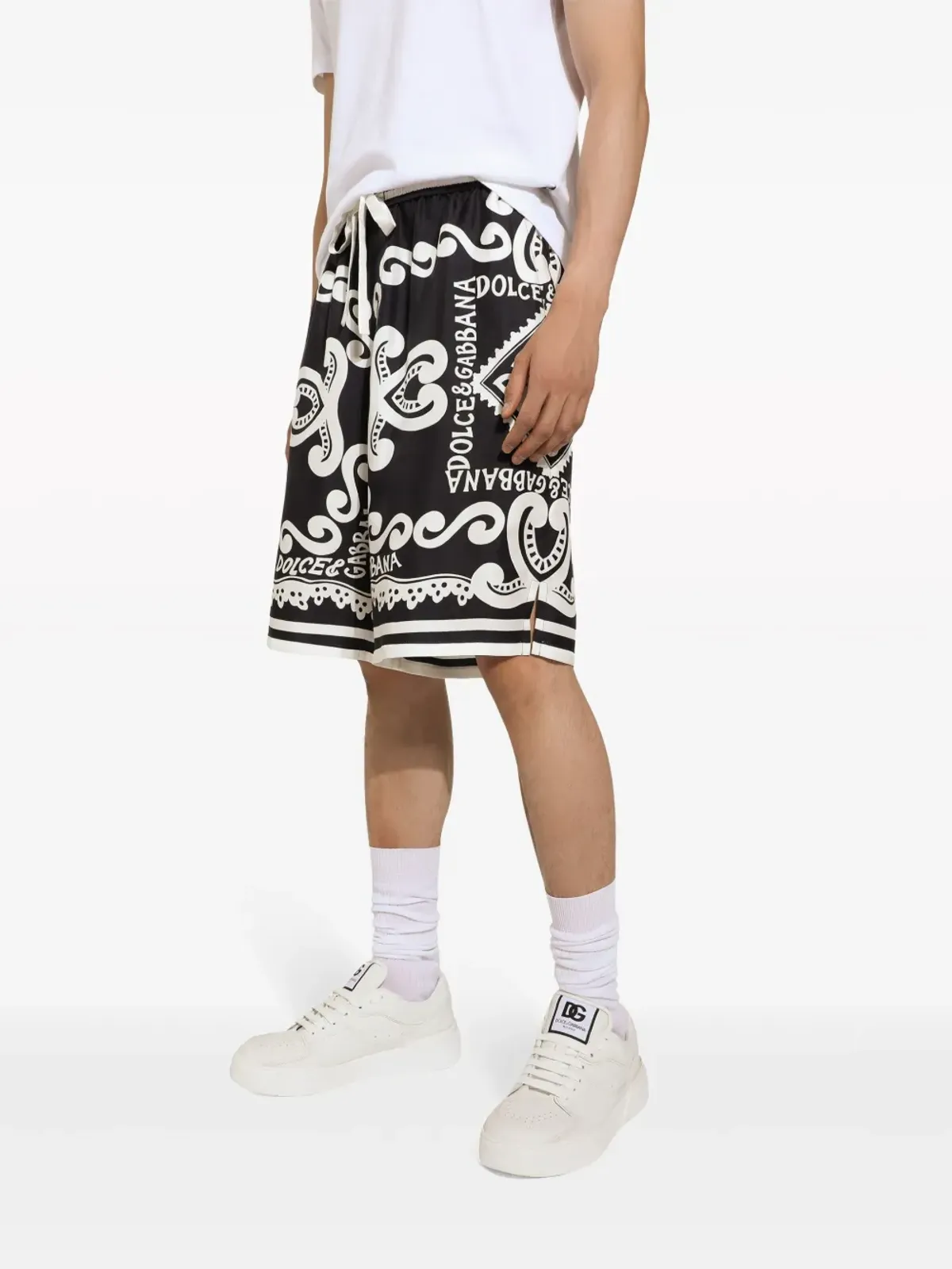 Dolce & Gabbana ロゴプリント シルクショートパンツ - ブラック - 画像4