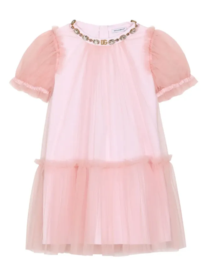 Dolce & Gabbana Kids Dolce & Gabbana Kids ドレス（チュールとラインストーン装飾）ピンクの商品画像