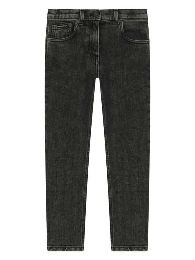 Dolce & Gabbana Kids Dolce & Gabbana Kids ロゴプレート付きストレッチデニムジーンズ - ブラックの商品画像