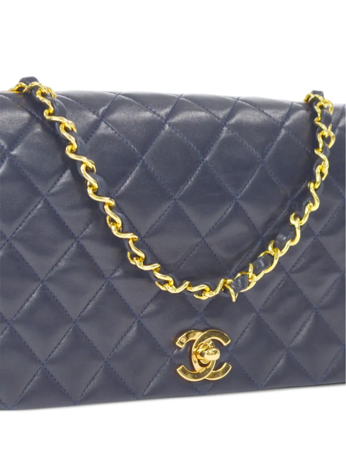 CHANEL ビンテージ 1990年 フルフラップショルダーバッグ ブルー - 画像3