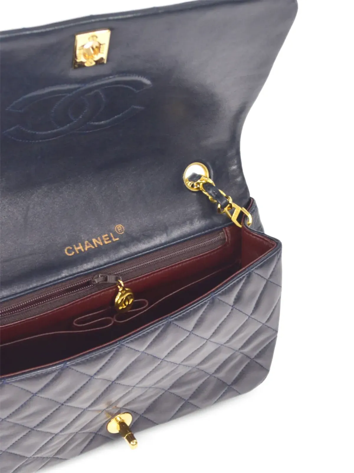 CHANEL ビンテージ 1990年 フルフラップショルダーバッグ ブルー - 画像4