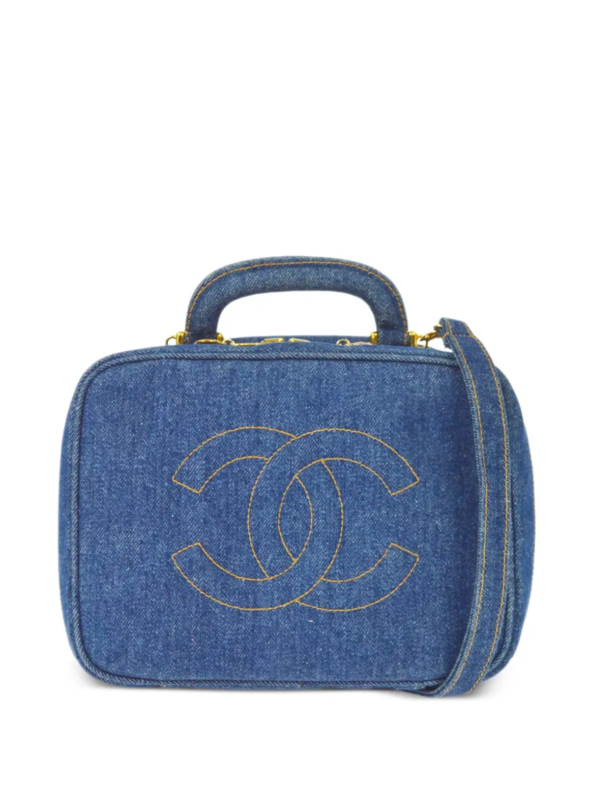 CHANEL ビンテージ 1997 CCステッチ ヴァニティハンドバッグ - ブルー - 画像1