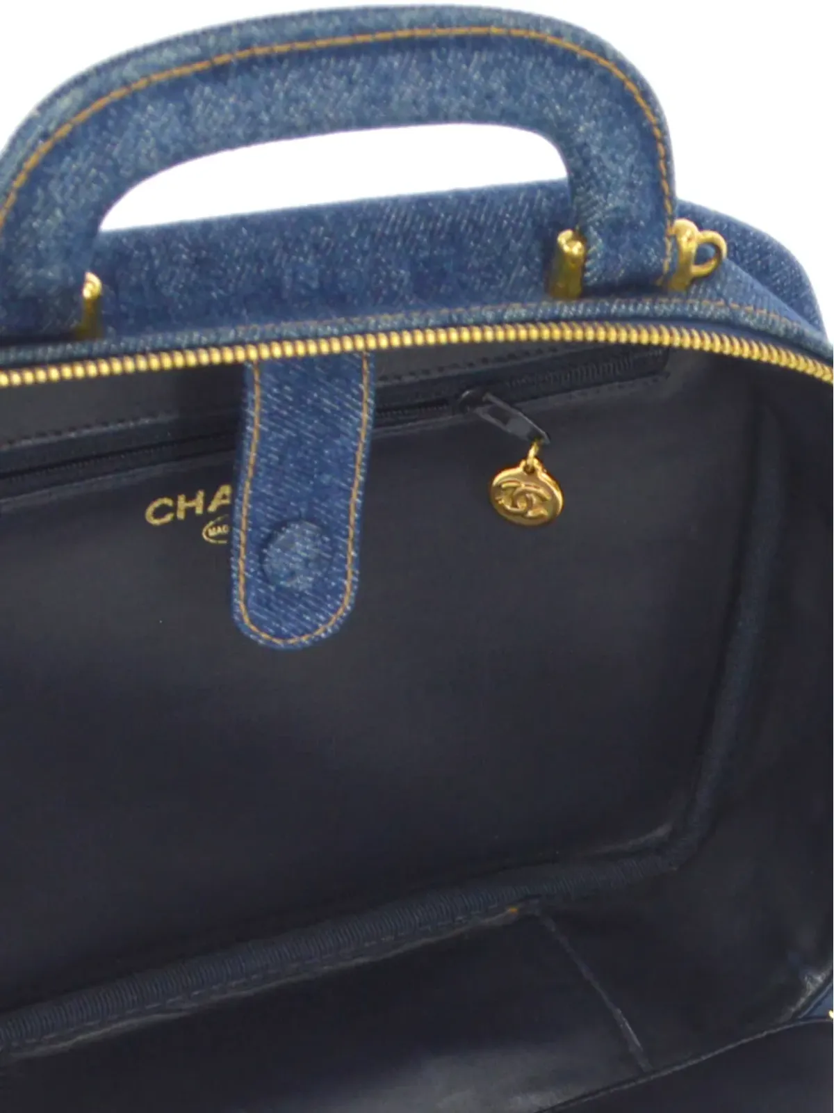 CHANEL ビンテージ 1997 CCステッチ ヴァニティハンドバッグ - ブルー - 画像4