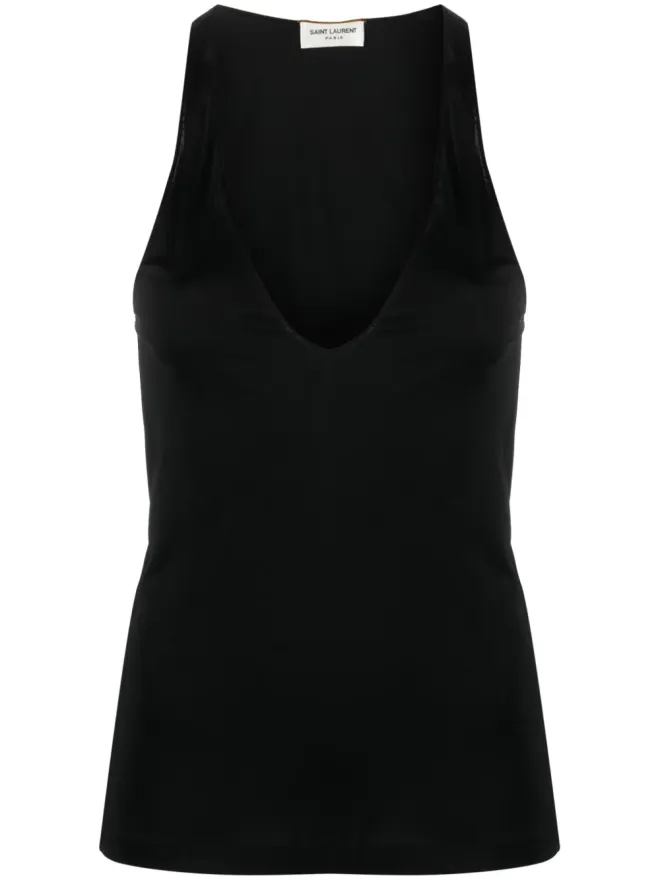 Saint Laurent Saint Laurent ブラックのプランジングサテン タンクトップの商品画像