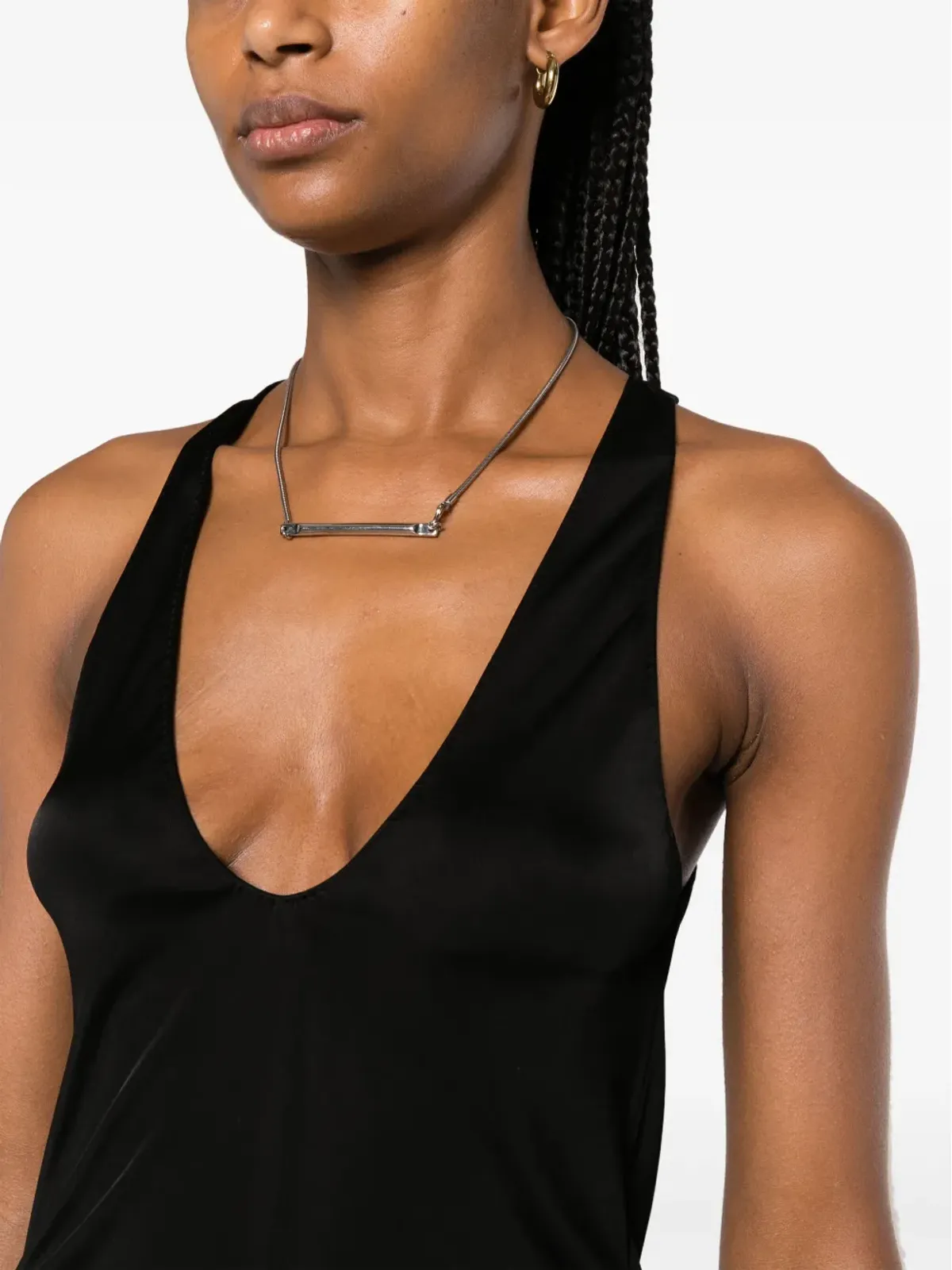 Saint Laurent ブラックのプランジングサテン タンクトップ - 画像5