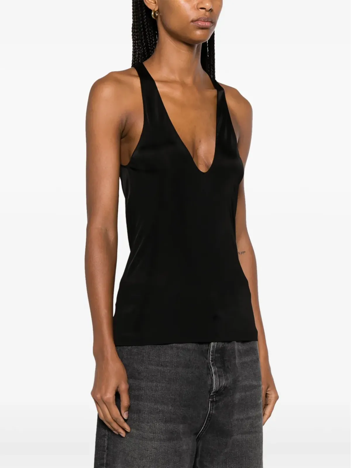 Saint Laurent ブラックのプランジングサテン タンクトップ - 画像3