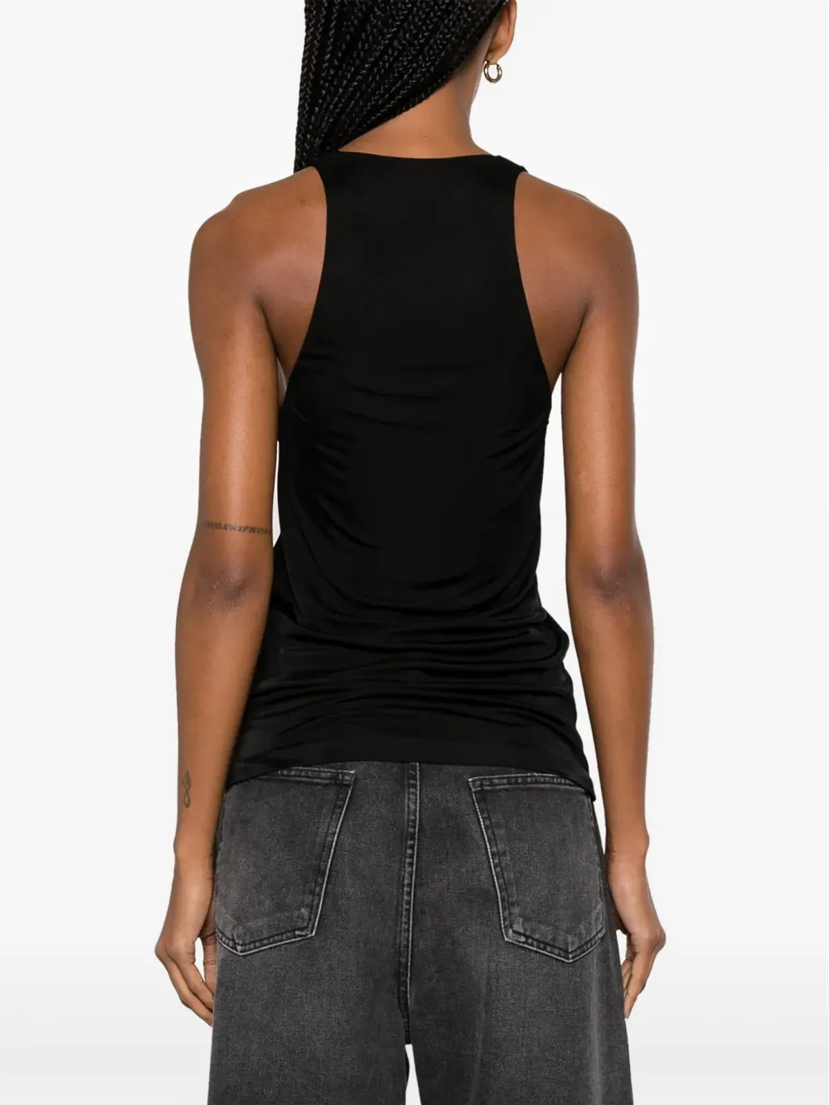 Saint Laurent ブラックのプランジングサテン タンクトップ - 画像4