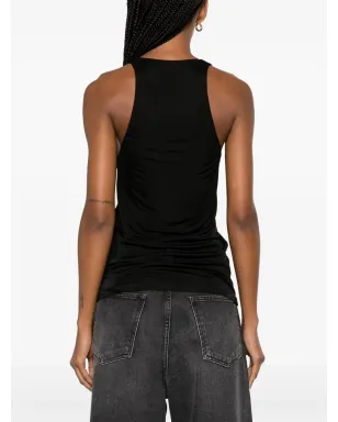 Saint Laurent ブラックのプランジングサテン タンクトップ - サムネイル4