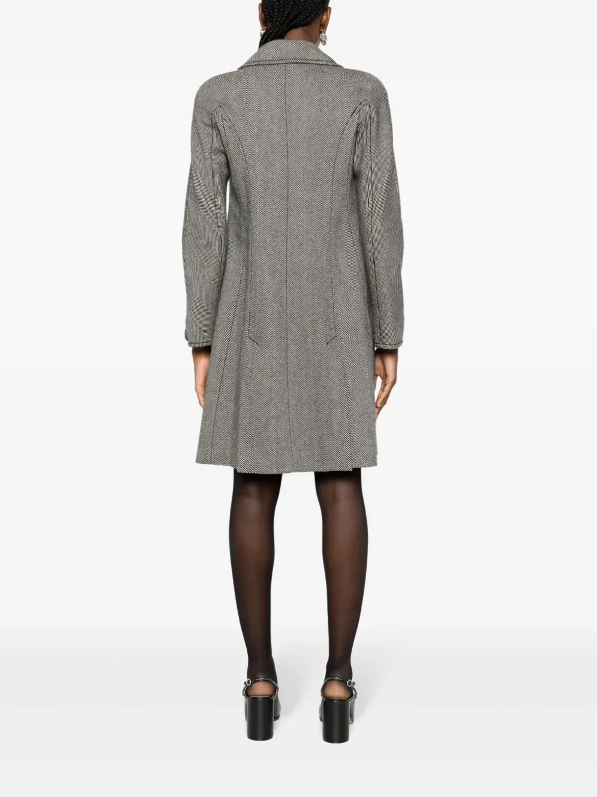 Christian Dior ビンテージ ダブルブレスト 太もも丈 コート ブラック - 画像4
