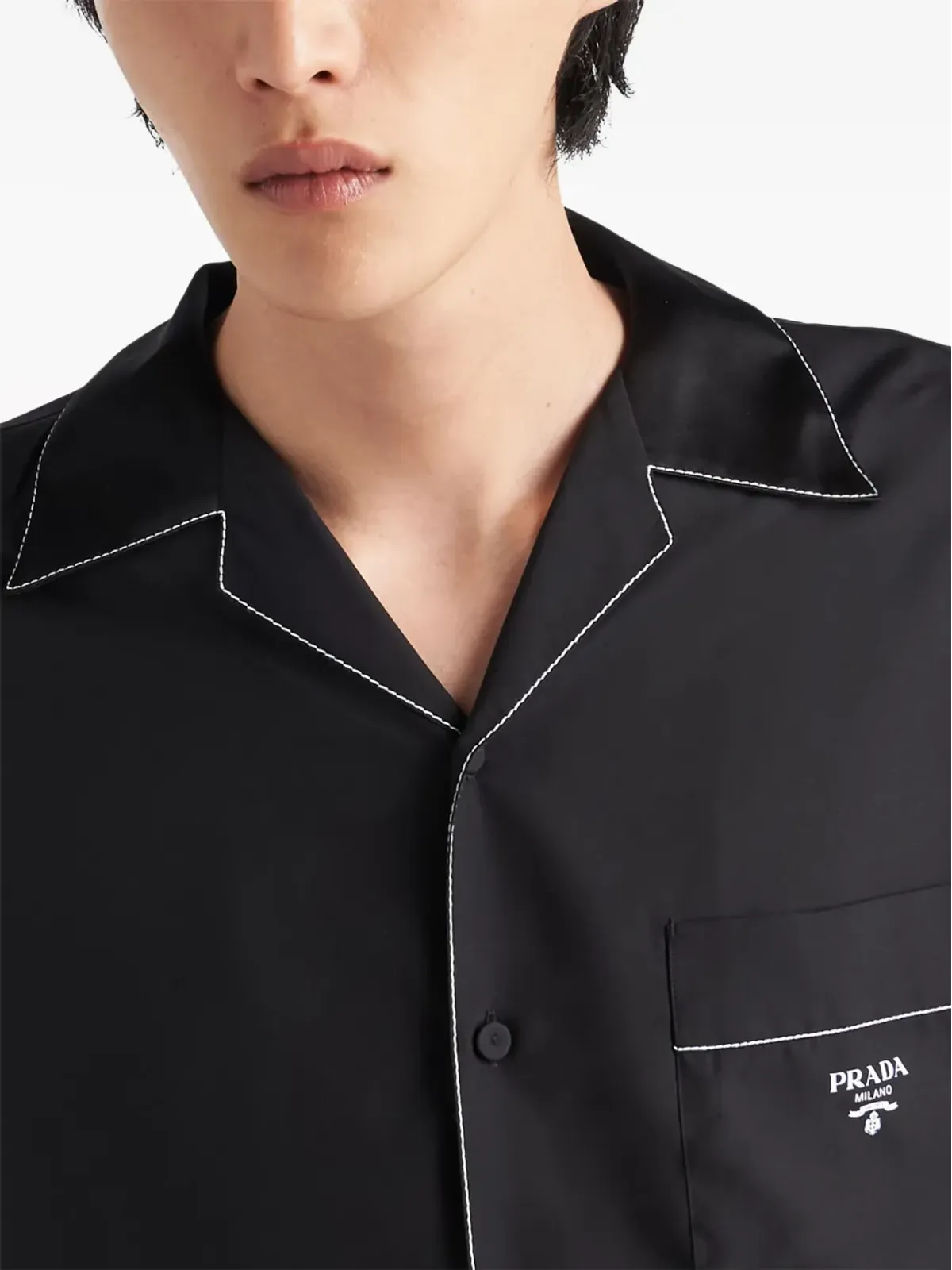 Prada コントラストトリム シルク パジャマシャツ - ブラック - 画像5