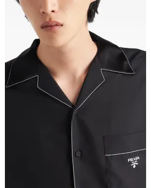 Prada コントラストトリム シルク パジャマシャツ - ブラック - サムネイル5