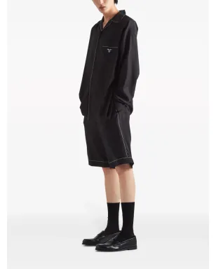 Prada コントラストトリム シルク パジャマシャツ - ブラック - サムネイル2