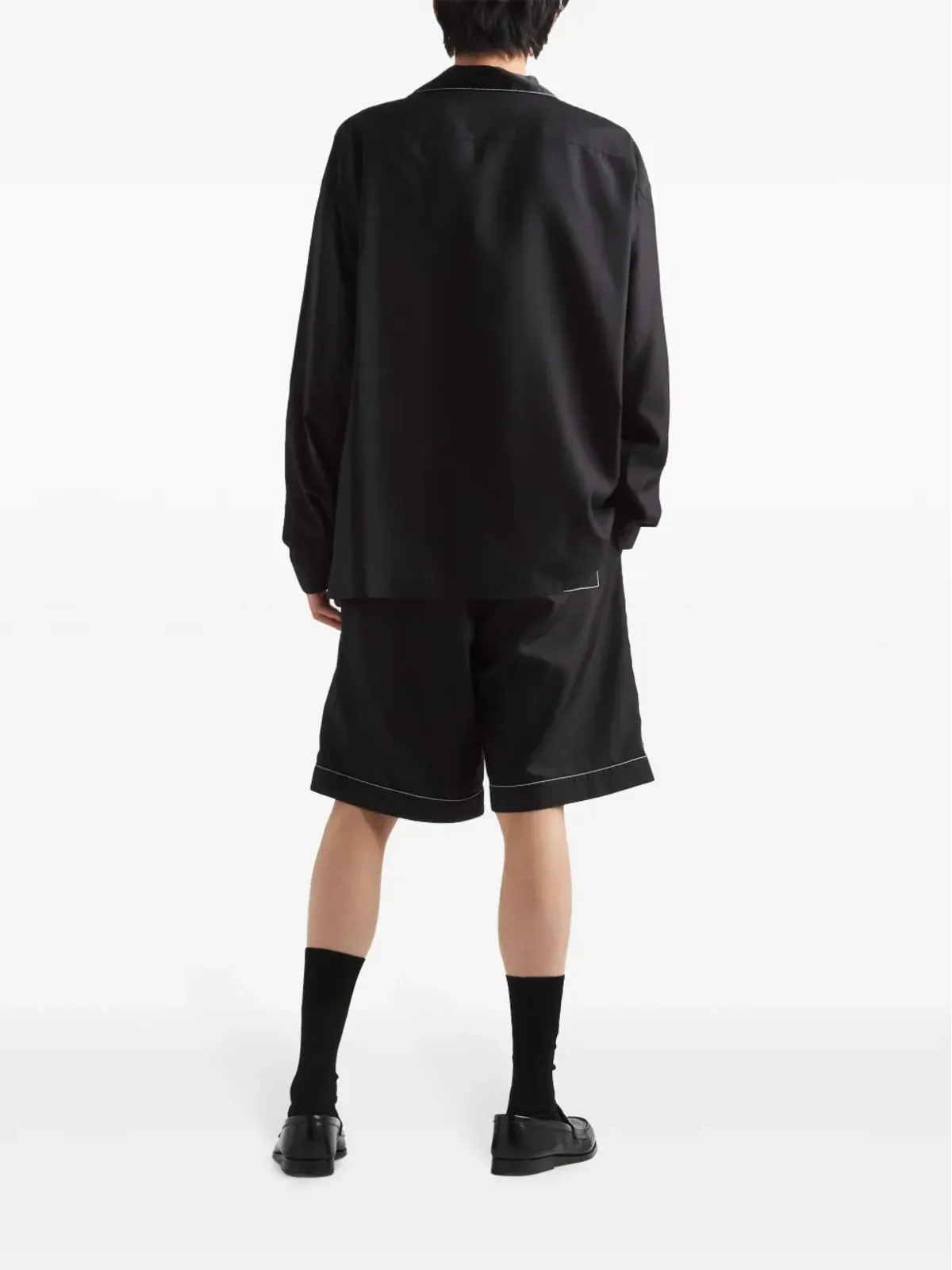 Prada コントラストトリム シルク パジャマシャツ - ブラック - 画像3