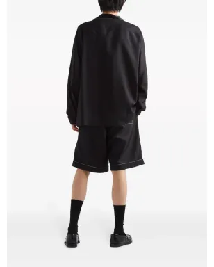 Prada コントラストトリム シルク パジャマシャツ - ブラック - サムネイル3