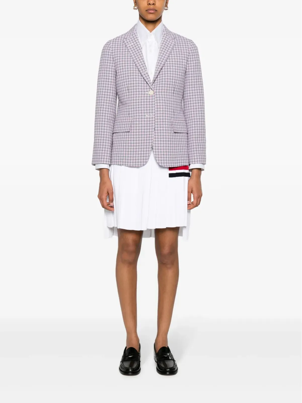 Thom Browne チェック柄クレープのシングルブレストブレザー - ホワイト - 画像2