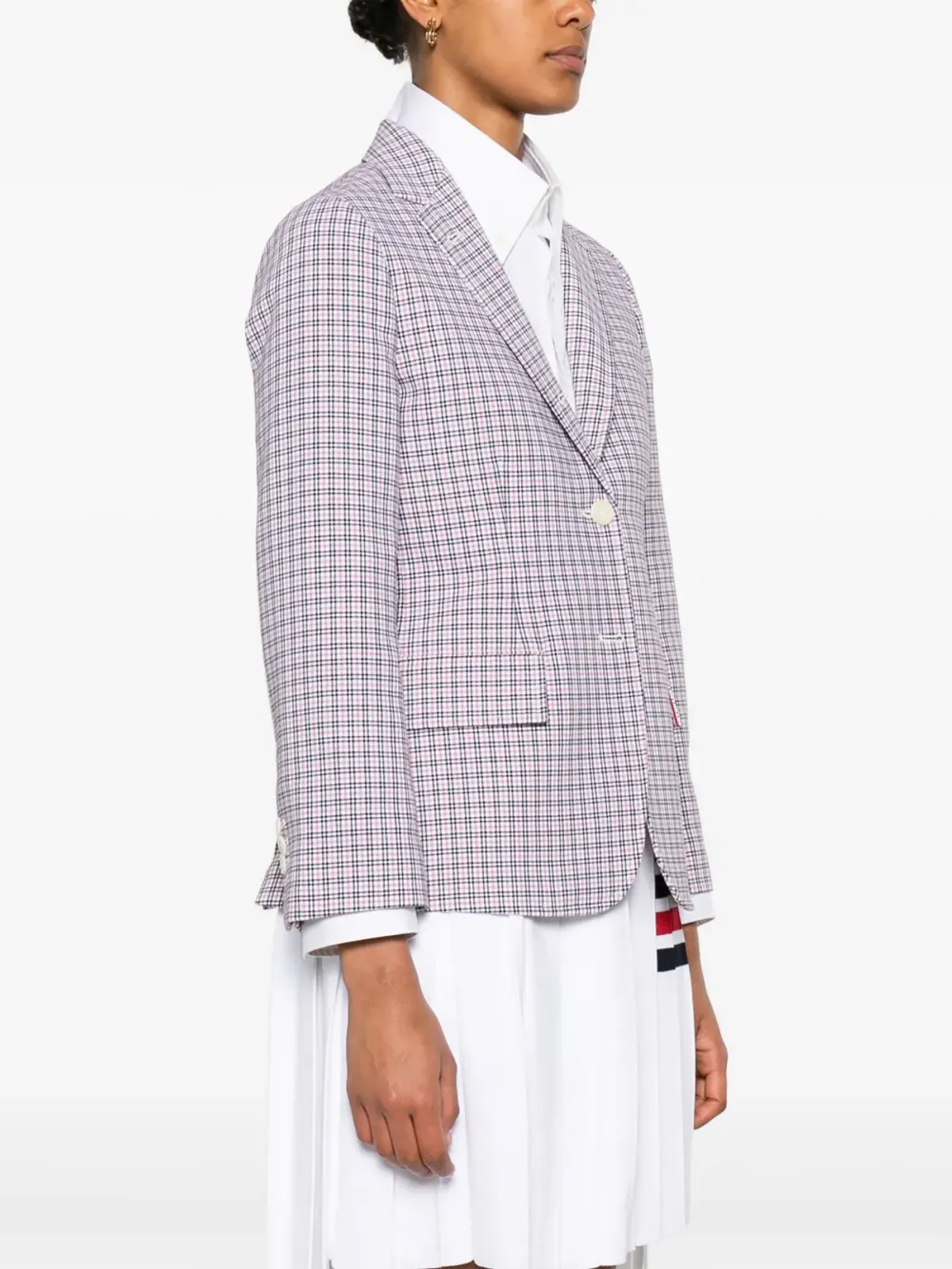 Thom Browne チェック柄クレープのシングルブレストブレザー - ホワイト - 画像3