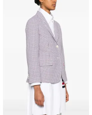 Thom Browne チェック柄クレープのシングルブレストブレザー - ホワイト - サムネイル3