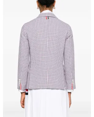 Thom Browne チェック柄クレープのシングルブレストブレザー - ホワイト - サムネイル4