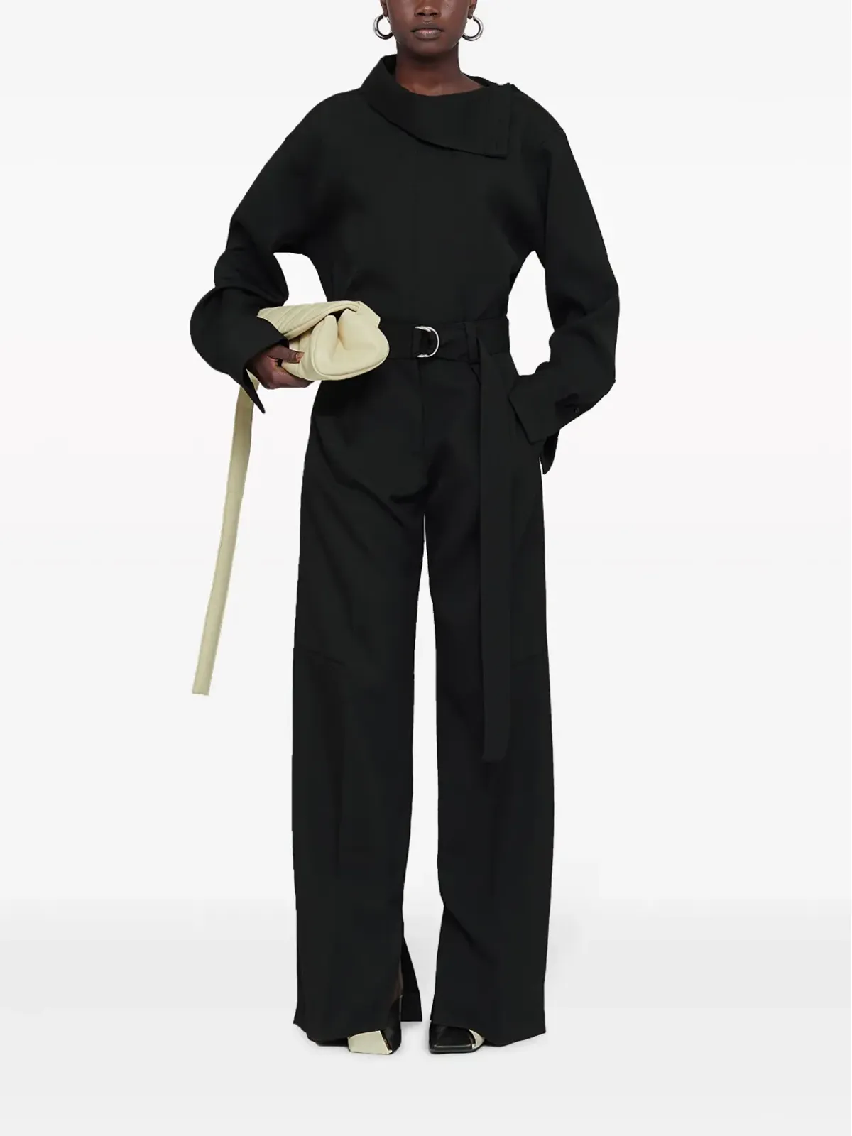 Jil Sander ベルテッド ウール ワイドレッグ トラウザーズ - 画像2