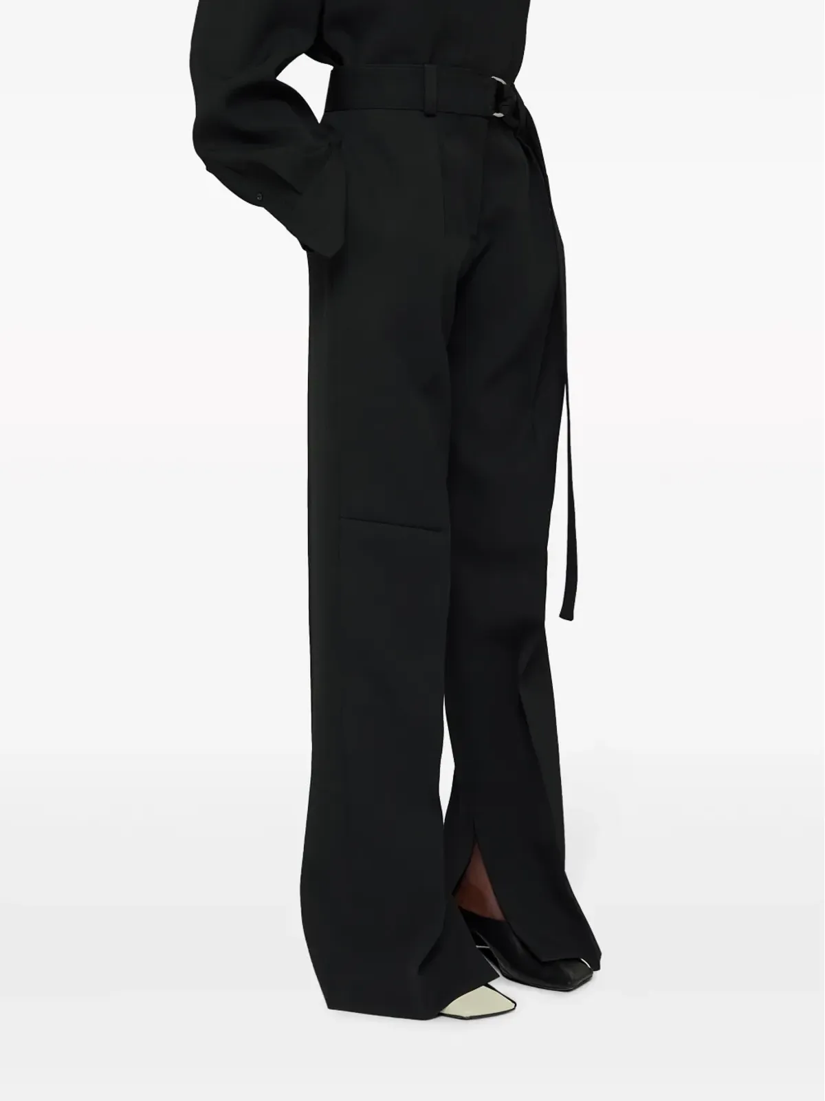 Jil Sander ベルテッド ウール ワイドレッグ トラウザーズ - 画像3