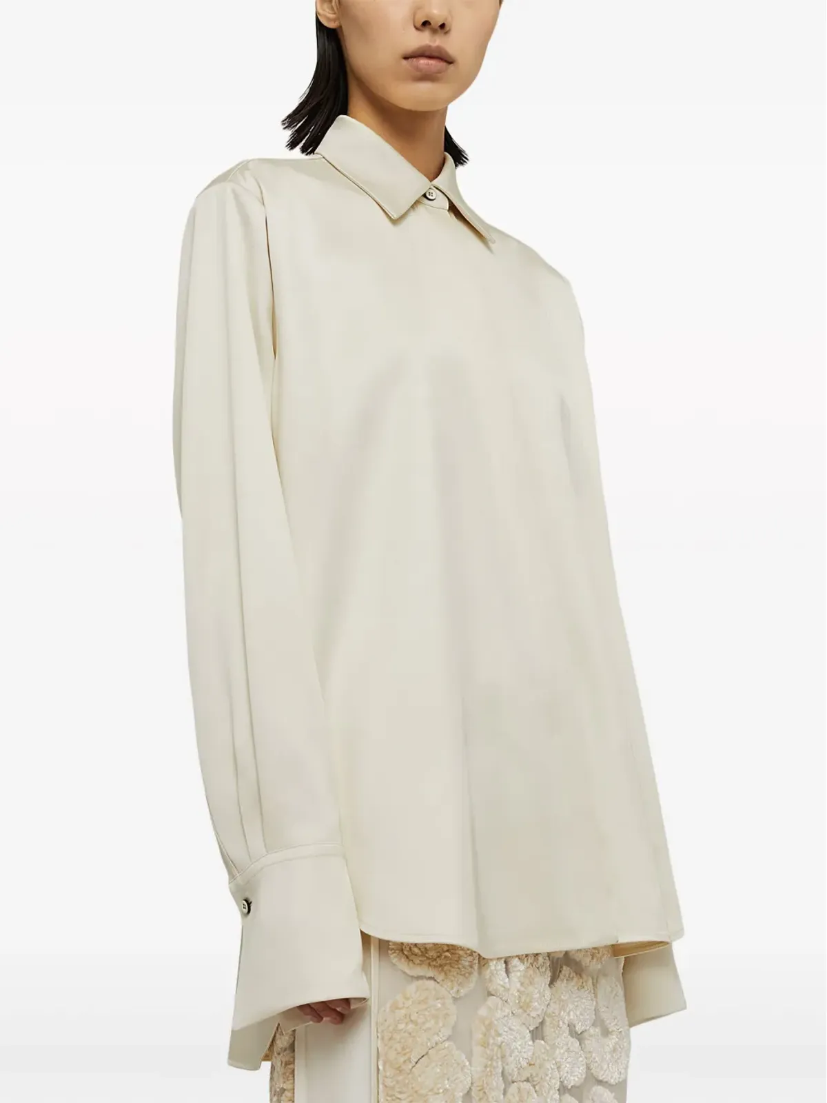 Jil Sander ポインテッドカラー サテン シャツ ホワイト - 画像5