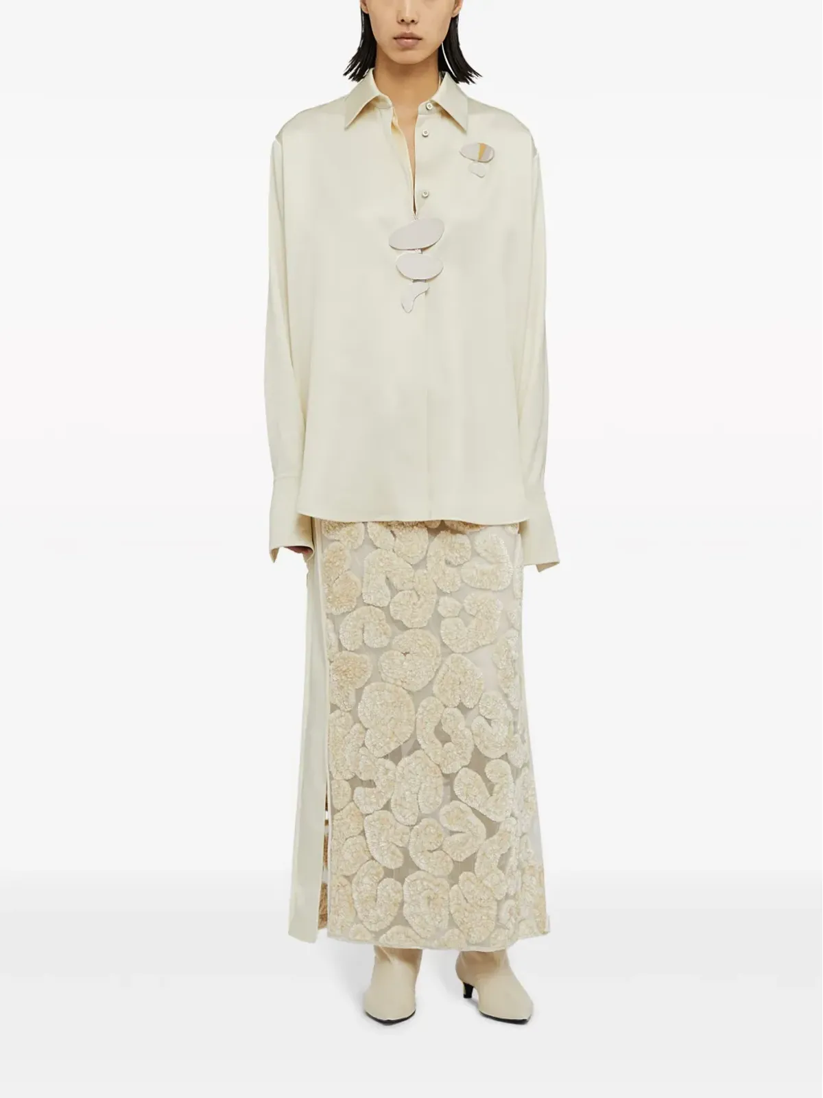 Jil Sander ポインテッドカラー サテン シャツ ホワイト - 画像2