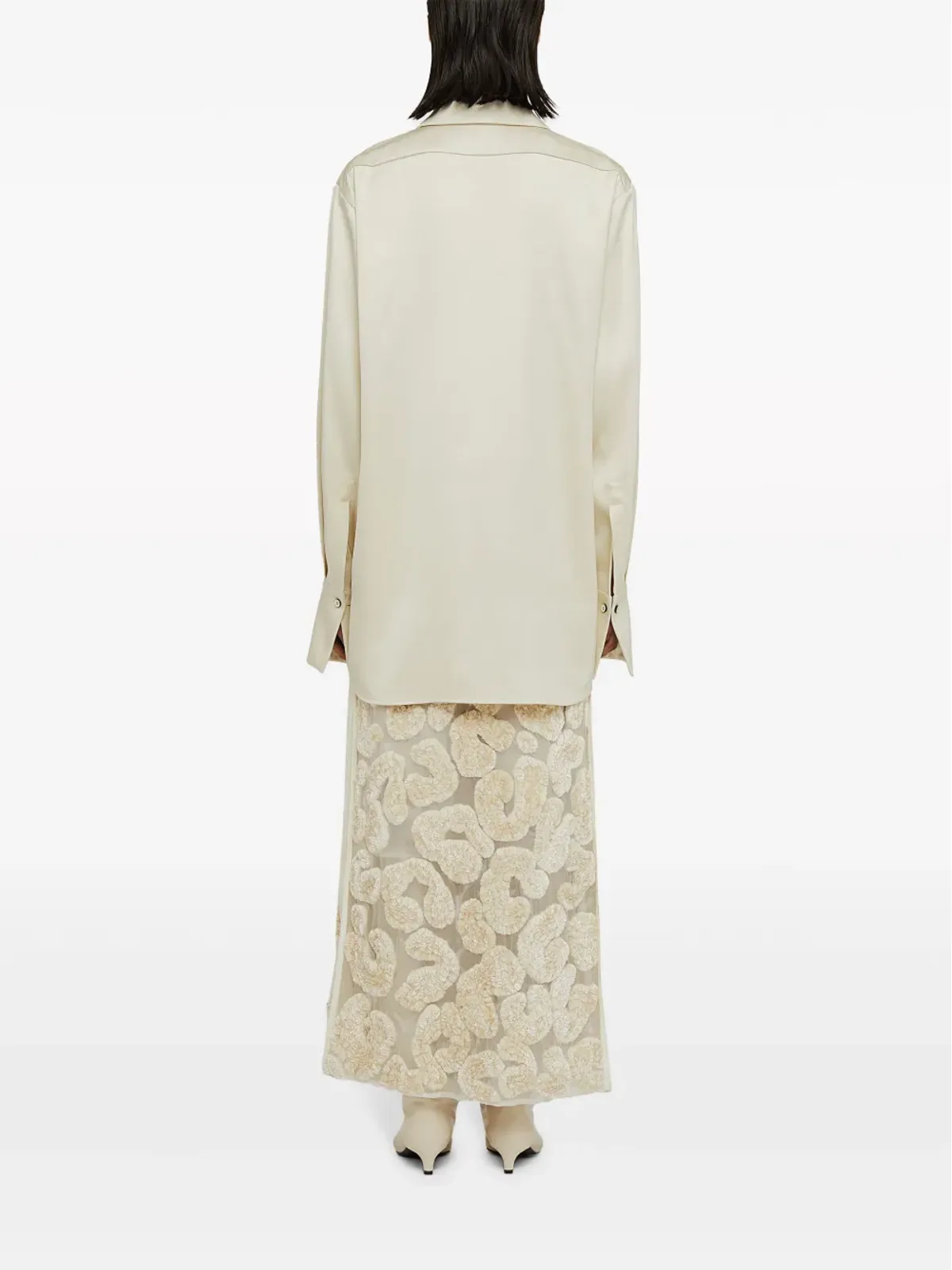 Jil Sander ポインテッドカラー サテン シャツ ホワイト - 画像4
