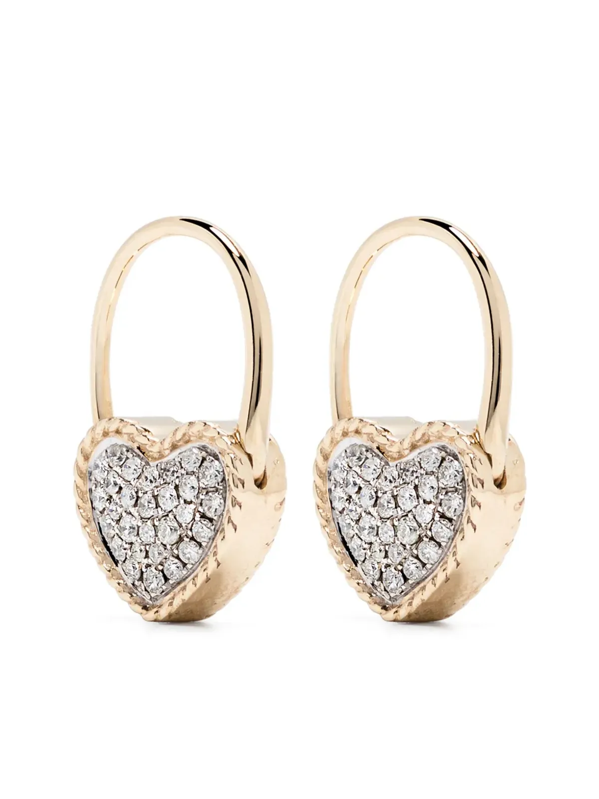 Yvonne Léon 9kt イエローゴールド Creole Cadenas Coeur ダイヤモンド イヤリング - 画像1