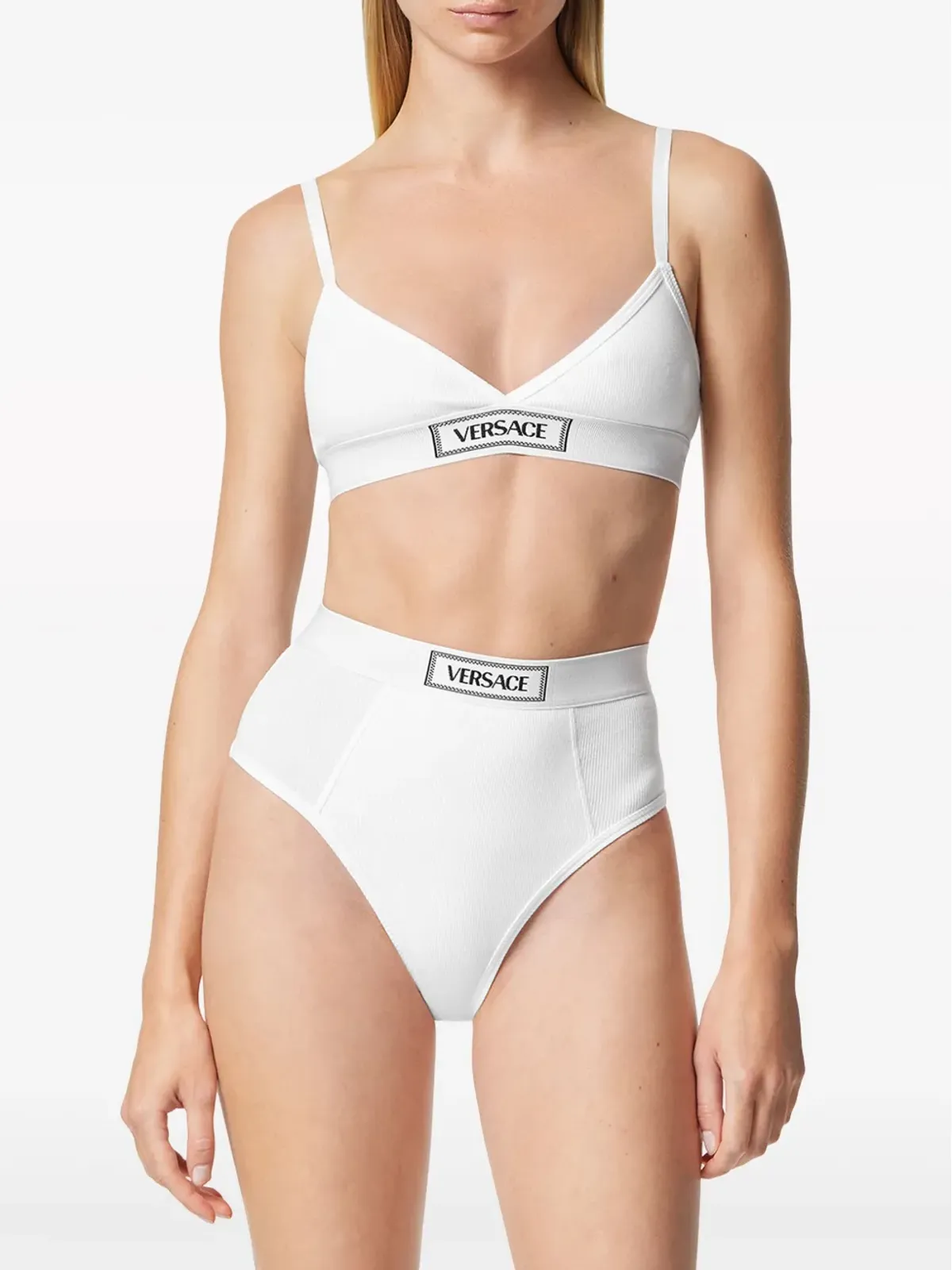 Versace ロゴパッチ コットンブレンド ブラ - White - 画像3