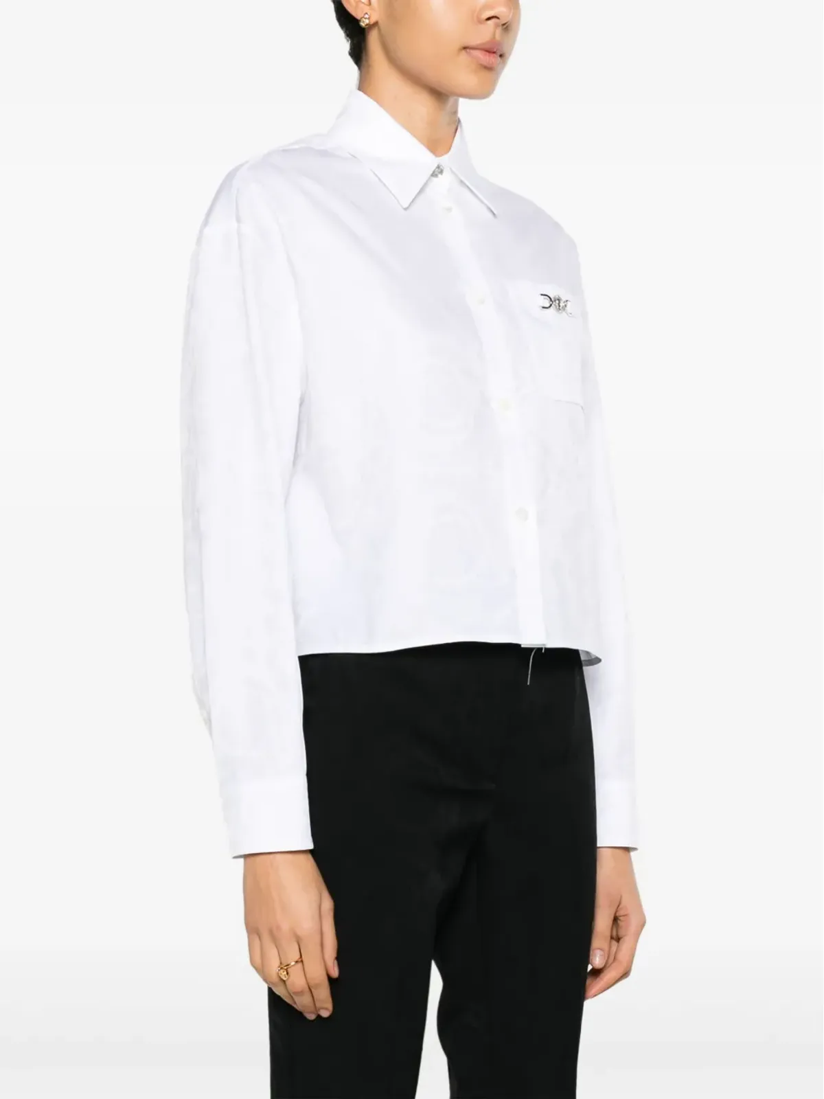 Versace バロッコ ジャカード クロップドシャツ ホワイト - 画像3