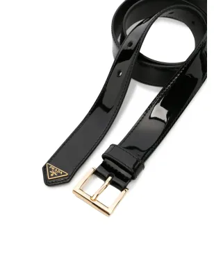 Prada ロゴプレート パテントレザー ベルト - ブラック - サムネイル2