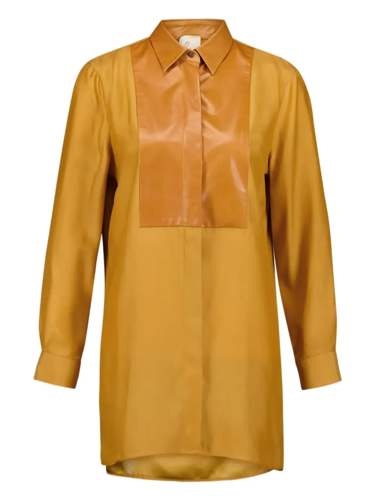 PAULA コスモス レザー・ビブ・シルク シャツ - Yellow - 画像1
